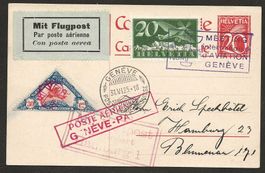 Flugpost Schweiz 1925 Genf Paris Amsterdam Hamburg Luftpost