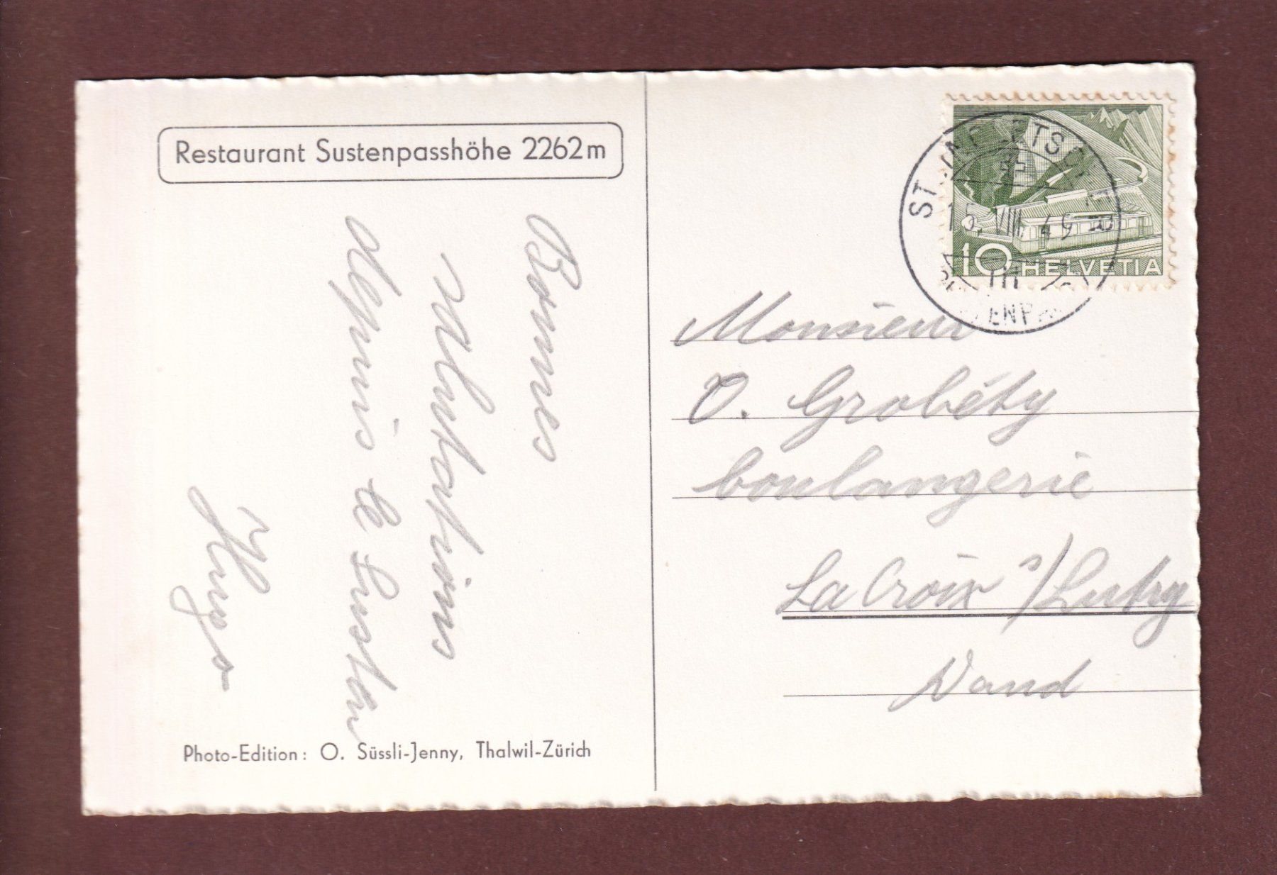 Cartoline postali: Hotel STEINGLETSCHER - 1949 – Usato da Pully venduto da nicecards 1