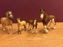2 Schleich Pferde, 2 Fohlen 1 Halfter