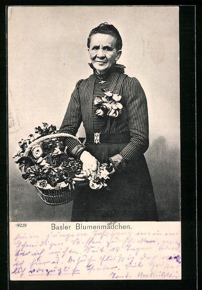 Ansichtskarten: Basel, Basler Blumenmädchen mit Korb vo – Gebraucht aus Berlin von bartko-reher