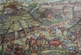 Schulwandbild "Germanisches Gehöft"