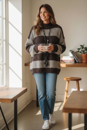 Damen Alpaka wolle Mischung Strick Pullover Streifen m l xl