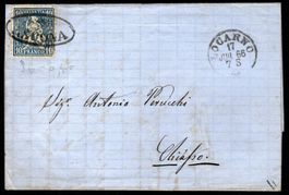 1866 Brief von Locarno, Strahlenstempel Ascona auf Sitzende