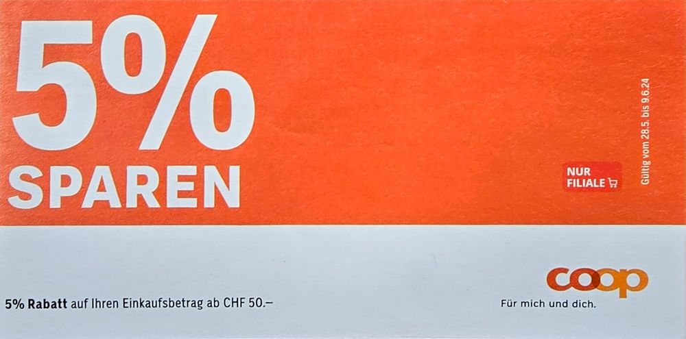 Gutschein 5% Rabatt ab 50.00 Franken Coop Supermarkt | Kaufen auf Ricardo