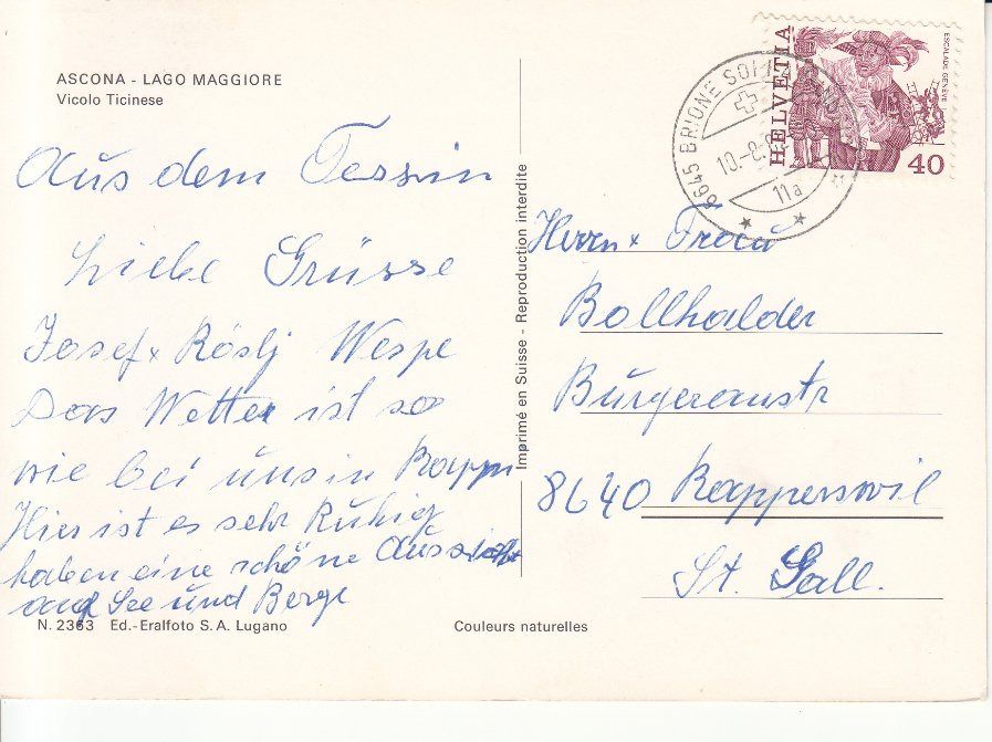 Cartoline postali: Ascona 1982 – Usato da Bürglen TG venduto da StampGraf 1
