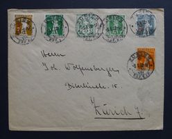6 verschiedene 5Rp. Briefmarken auf einem Brief! Rarität