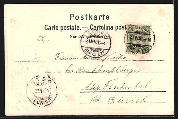 Cartoline postali: Passepartout-Lithographie Zürich, Bahnh – Usato da Berlin venduto da bartko-reher 1