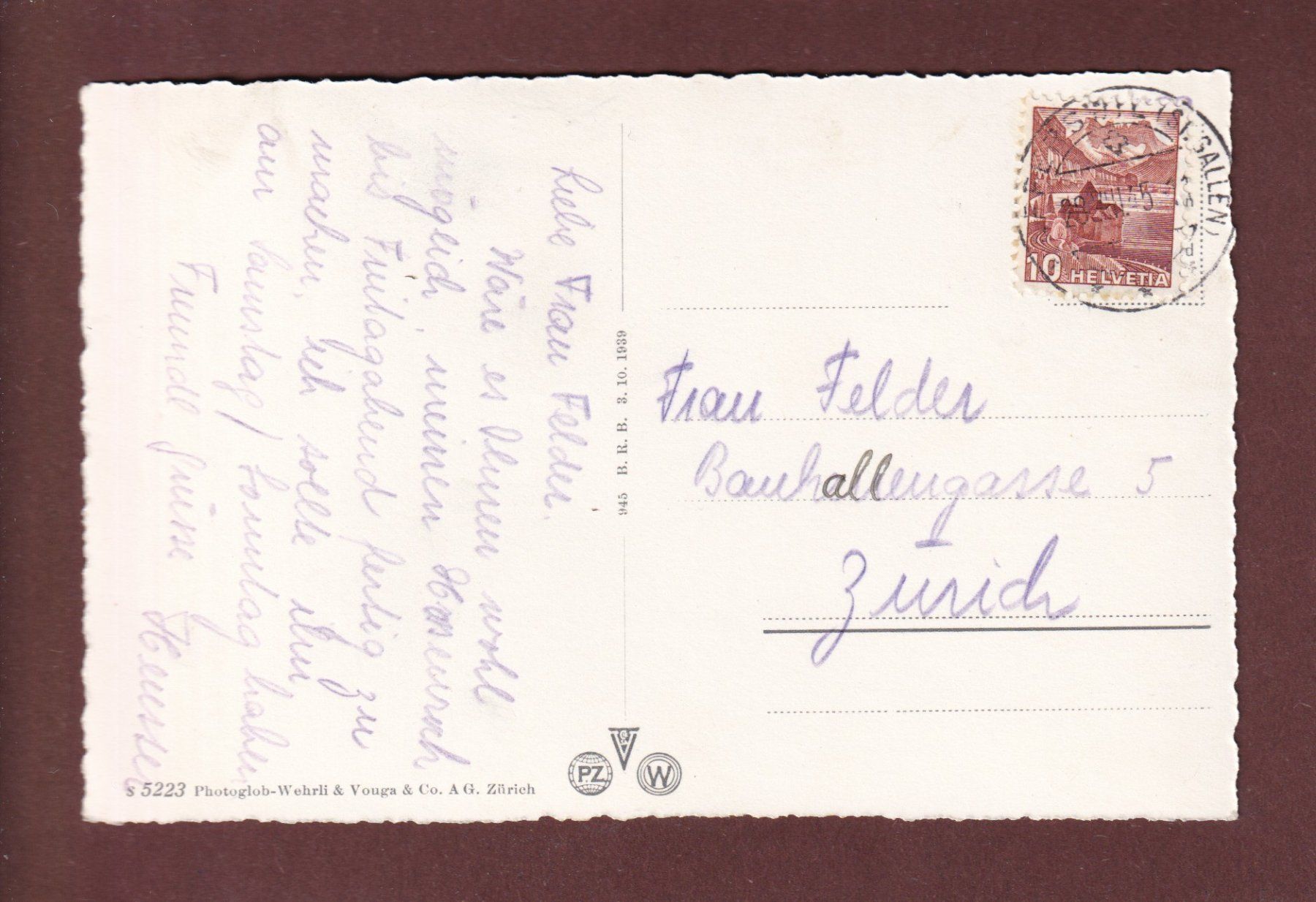 Cartoline postali: RAPPERSWIL mit Glärnisch - 1945 – Usato da Pully venduto da nicecards-shop 1
