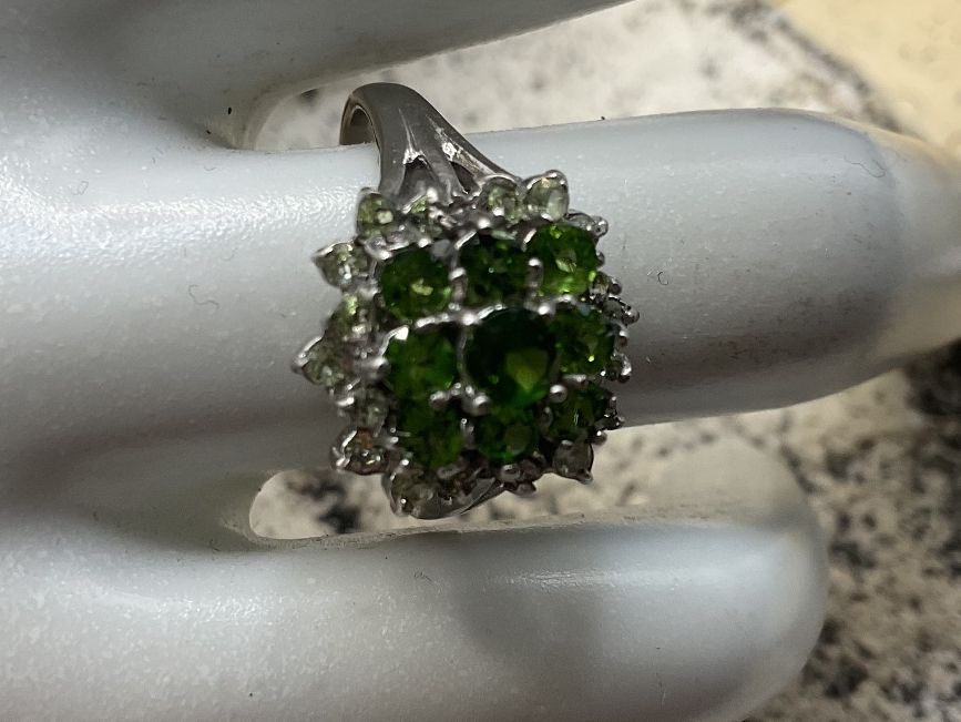 Anelli: Silberring mit Chrom Diopsid und Peridot, Gr.55 – Usato da Luzern venduto da S.Kern01 1