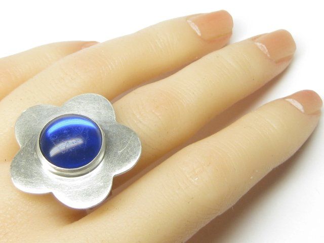 Anelli: Vintage Ring Silber 800 CHG blauer Stein Blume Gr. 55 – Usato da Ermatingen venduto da Decovin 1