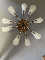 Deckenleuchte 10 Arme Mid-Century Messing Glas Weiss guter Z