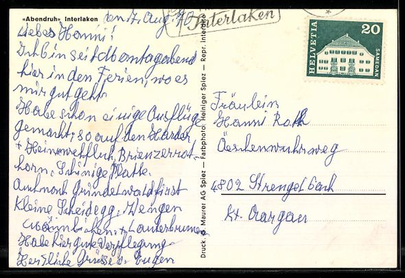 Ansichtskarten: AK Interlaken, Erholungsheim Abendruh – Gebraucht aus Berlin von bartko-reher 1