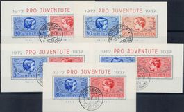 Pro Juventute 1937, 5 gest. Blocks, 250.-