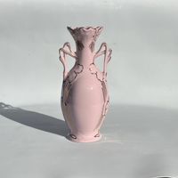 Rosa Porzellanvase, Vintage – Handbemalt, 24K, neu in Box