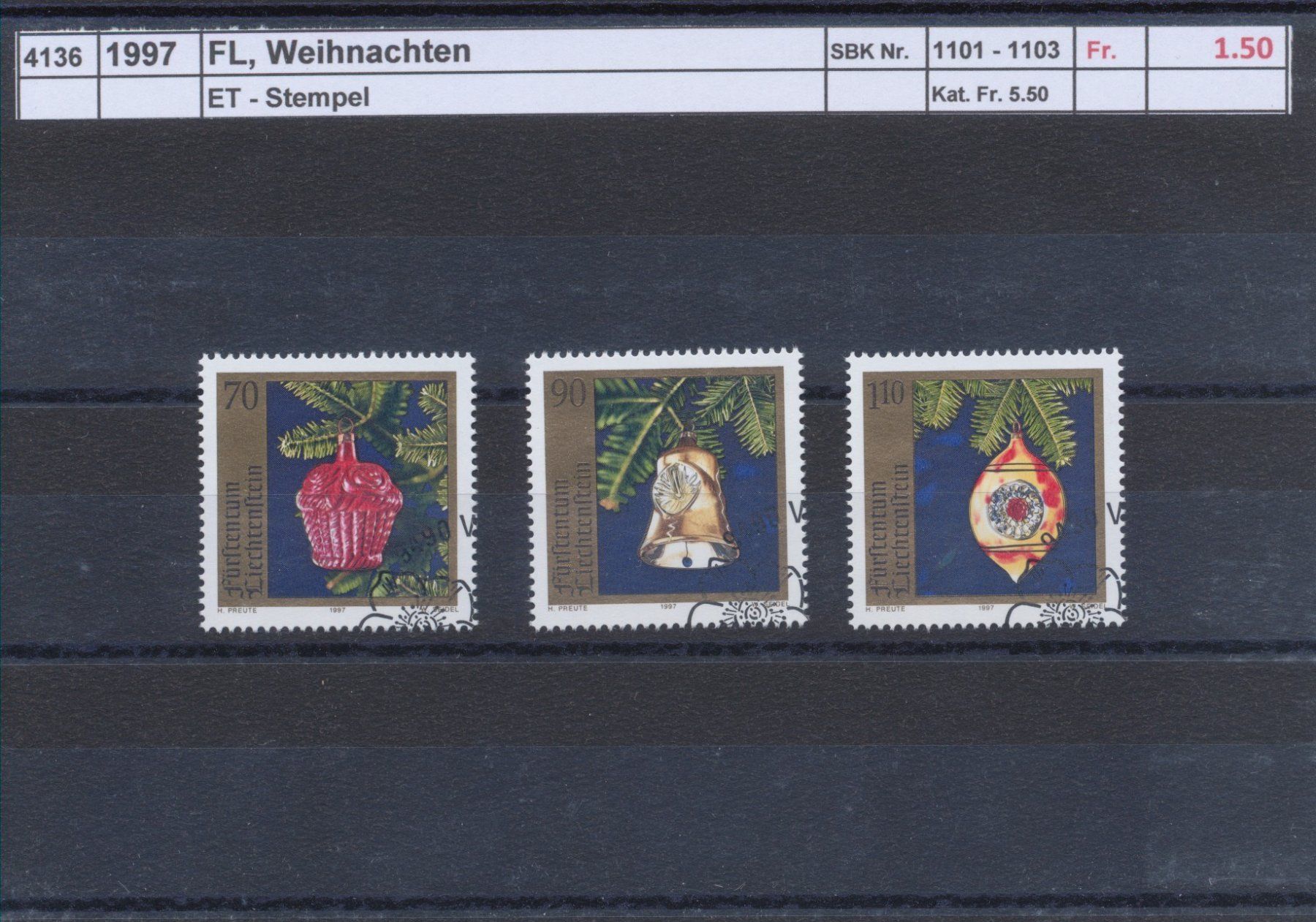 Tutti i francobolli: 1997 FL, "Weihnachten", ET - Stempel – Usato da Winterthur venduto da Zupogeru