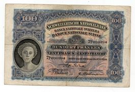(1218) CH, Banknote, 100 Franken 1934, Mäher, gefaltet