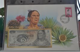 Banknotenbrief mit Münze aus Mexico