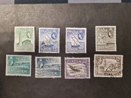 8 seltene Aden Briefmarken Jahrgang 1953