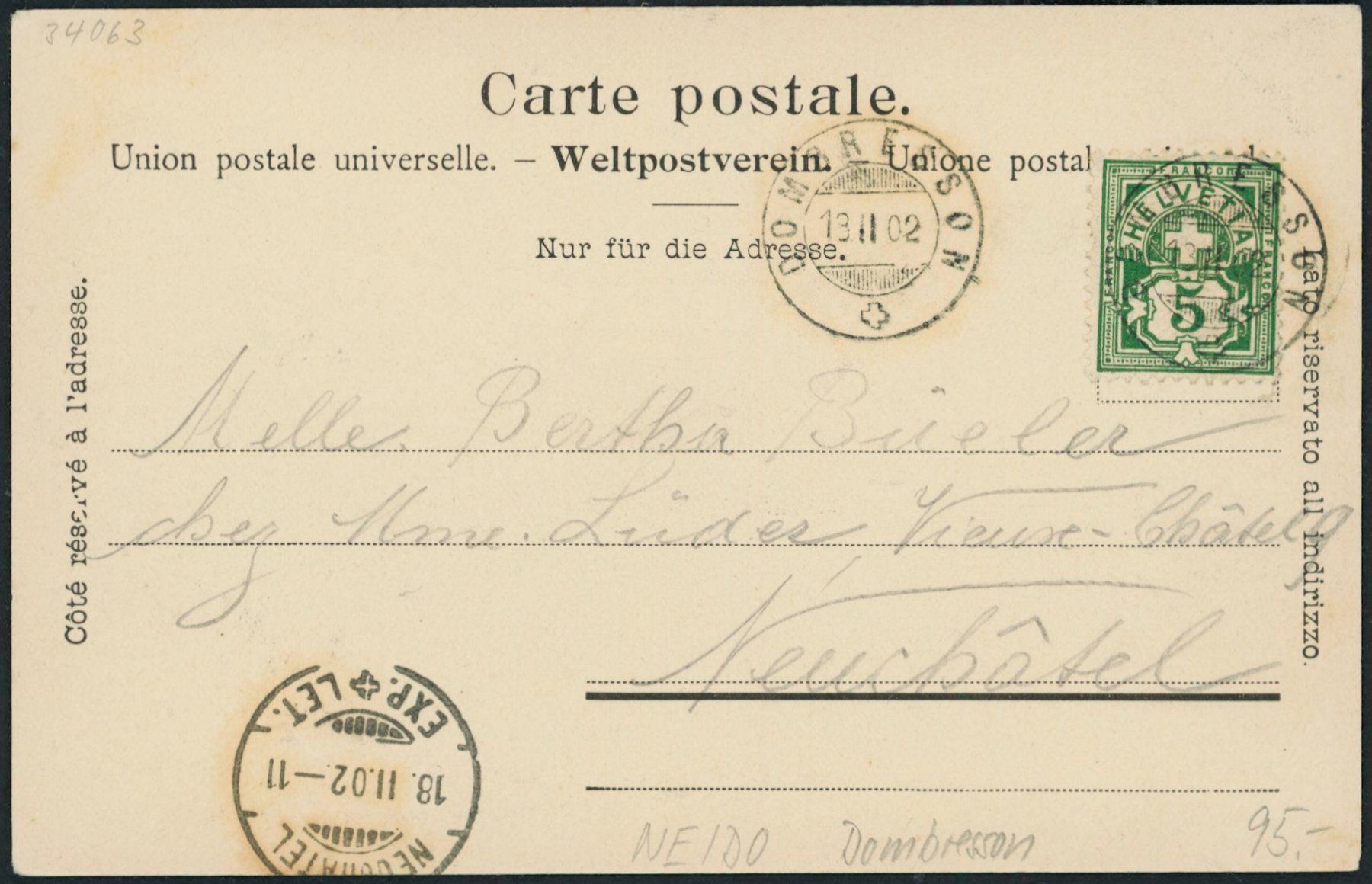 Cartoline postali: NE Dombresson – Usato da Schindellegi venduto da leecollect 1