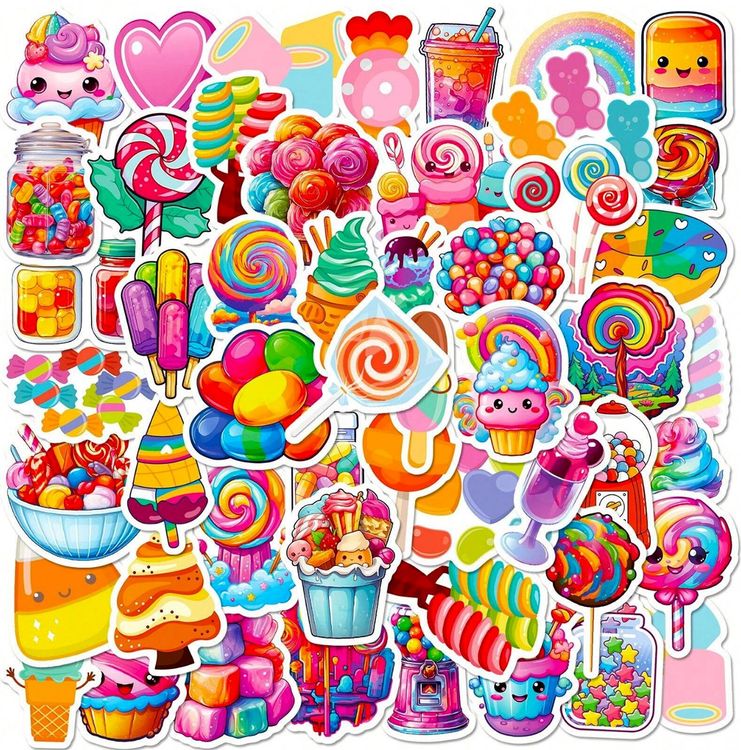 50 Stk. Sticker Aufkleber - Bunte Süssigkeiten (Neu und ...