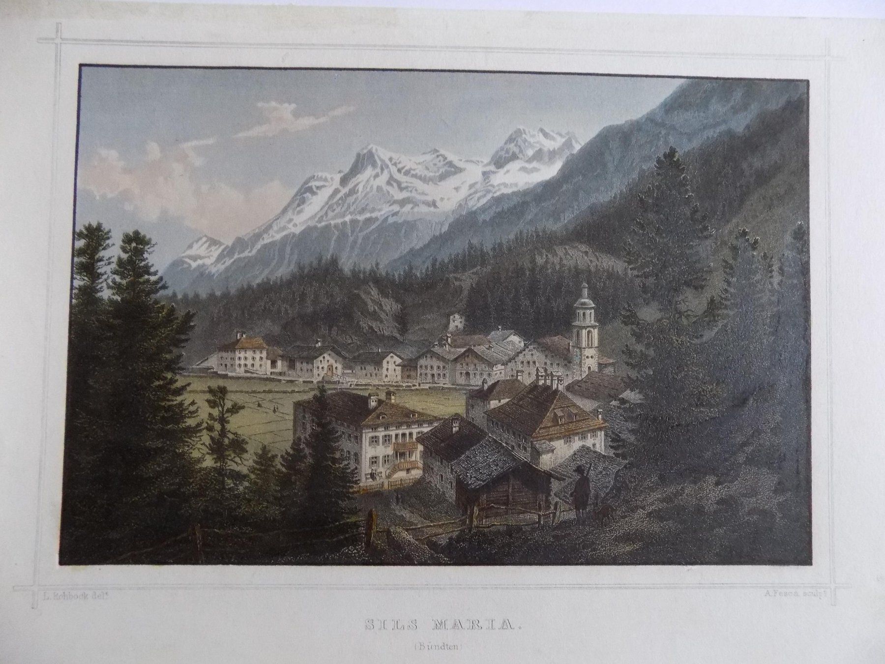 Incisioni: Sils Maria Engadin kolorierter Stahlstich Rohbock – Usato da Risch venduto da Antikfee 4