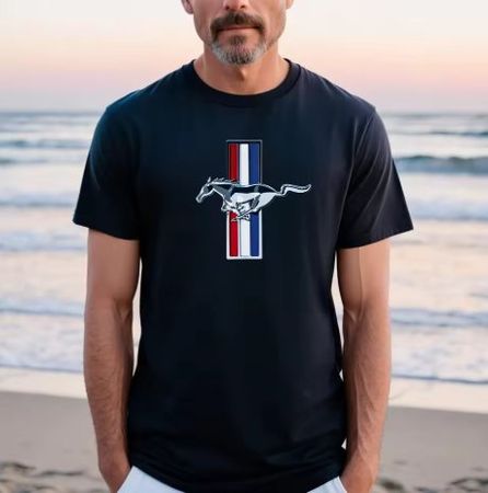 T-Shirt Navy-blau mit Ford Mustang Logo, XXL