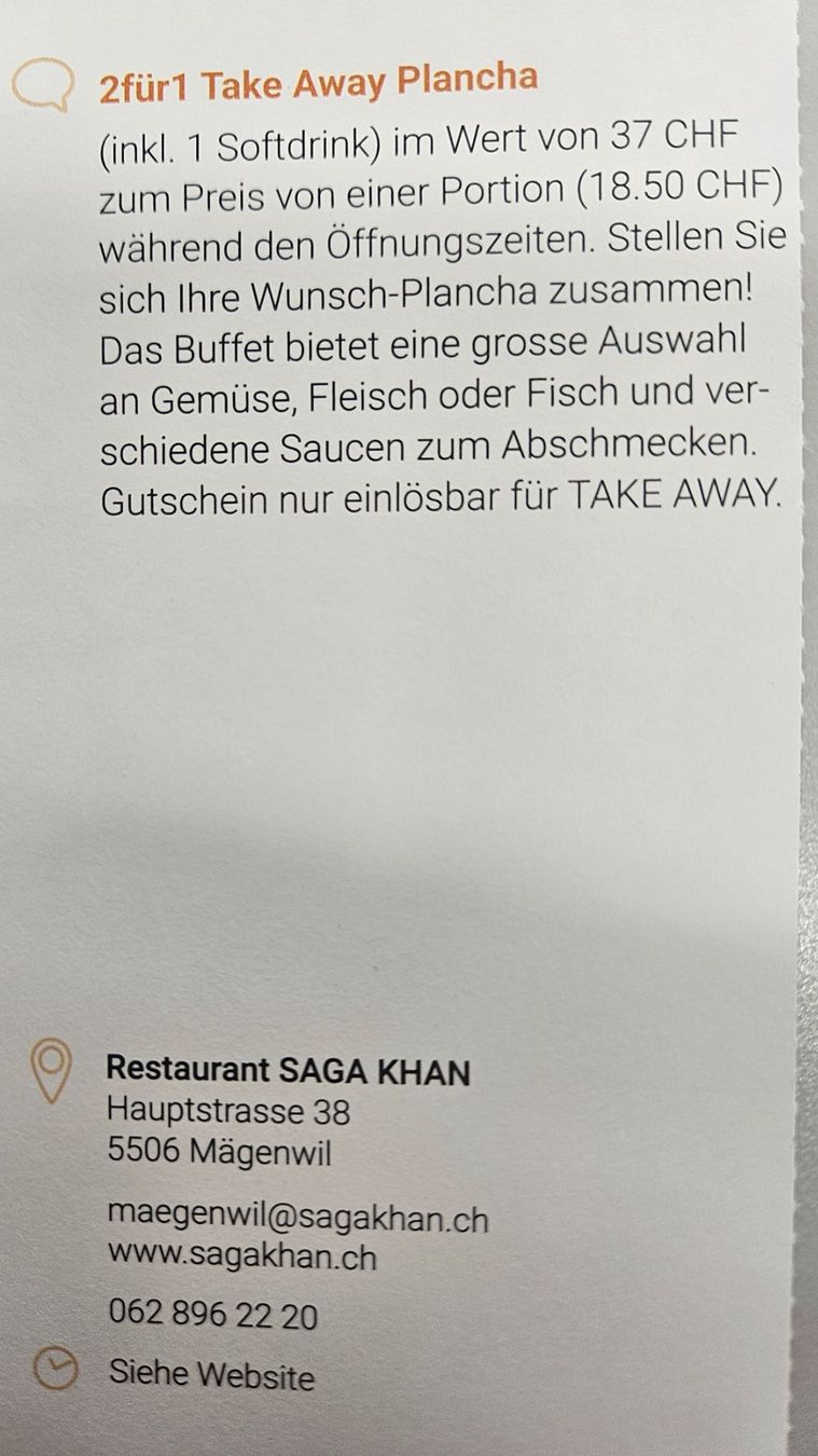 Gutscheine: Rest. SAGA KHAN Mägenwil – Neu und originalverpackt aus Uezwil von Jasmin_ 1
