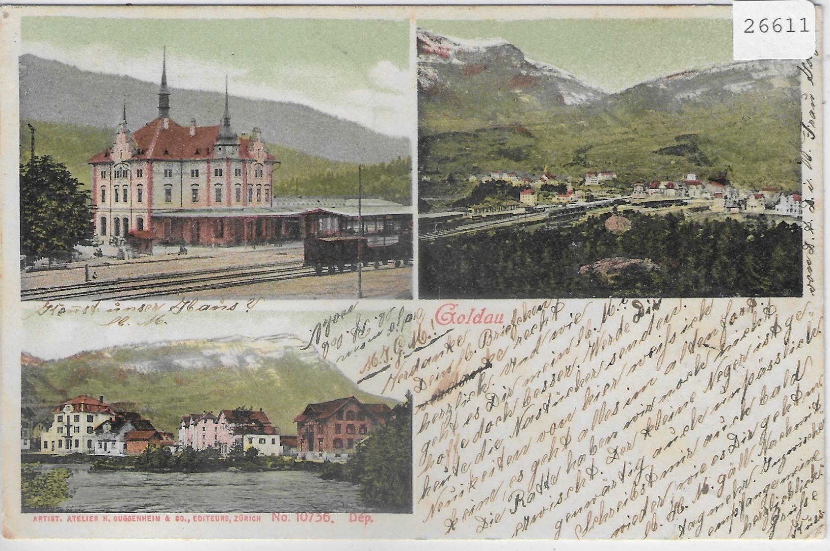 Cartoline postali: Goldau - Bahnhof - Guggenheim Litho – Usato da Ettingen venduto da Kartenplanet