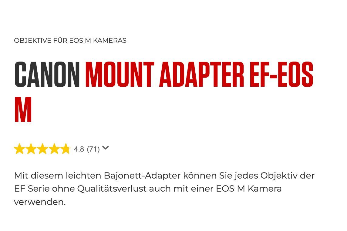 Canon Adattatori foto: Canon Mount Adapter EF-EOS M Konverter – Usato da Emmen venduto da 010 1