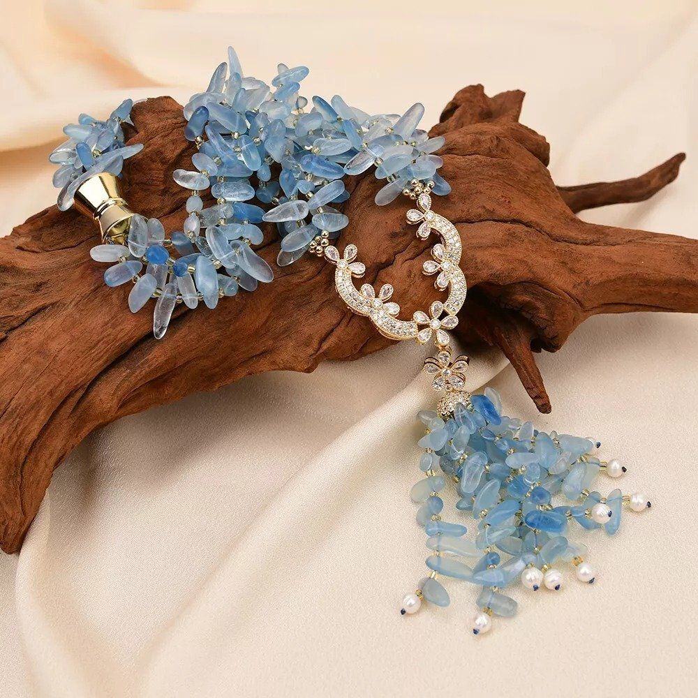 Catenine: Statement A+ Aquamarin Edelsteinkette Collier Aigue-Marine – Nuovo (secondo la descrizione) da Prilly venduto da ilyria73 1