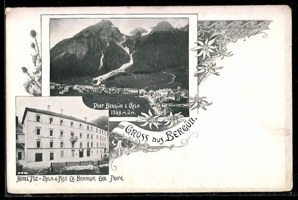 Cartoline postali: Bergün, Hotel Piz-Aela, Post, Bes. Ch.  – Usato da Berlin venduto da bartko-reher
