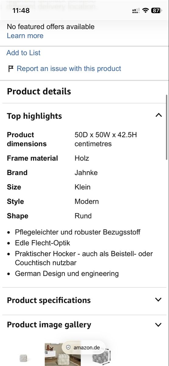Hocker: JAHNKE HOCKER Web Art S grau Flecht-Optik Samt – Gebraucht aus Wetzikon ZH von rit_ramtr 9