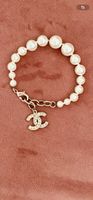 Original CHANEL Perlenarmband Goldfarben CC Logo Strass A18
