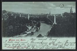 Mondschein-AK Bern, Flusspanorama mit Bl