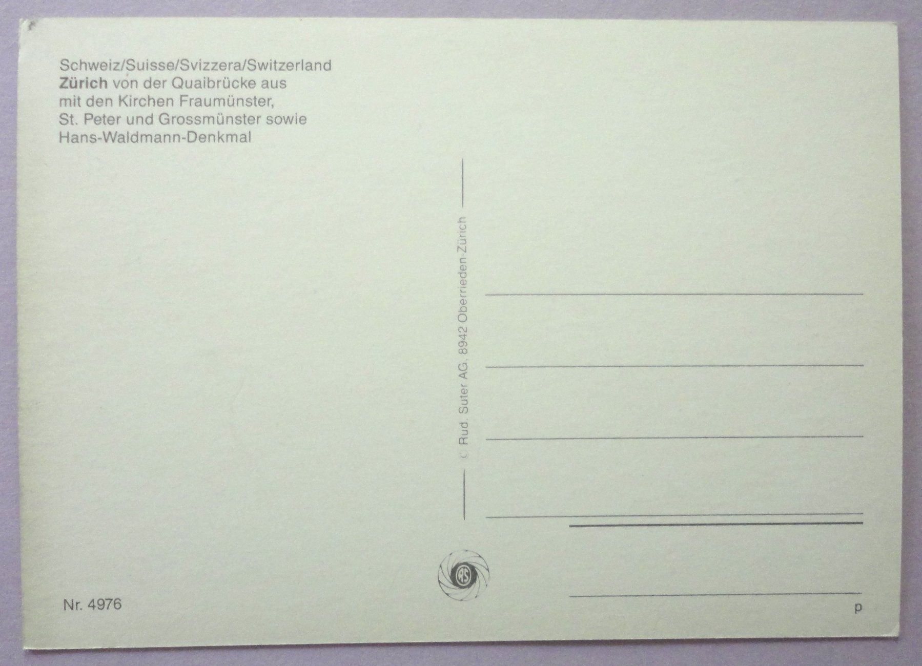 Cartes postales: Zürich – D'occasion à Fétigny par Billy2miny 1