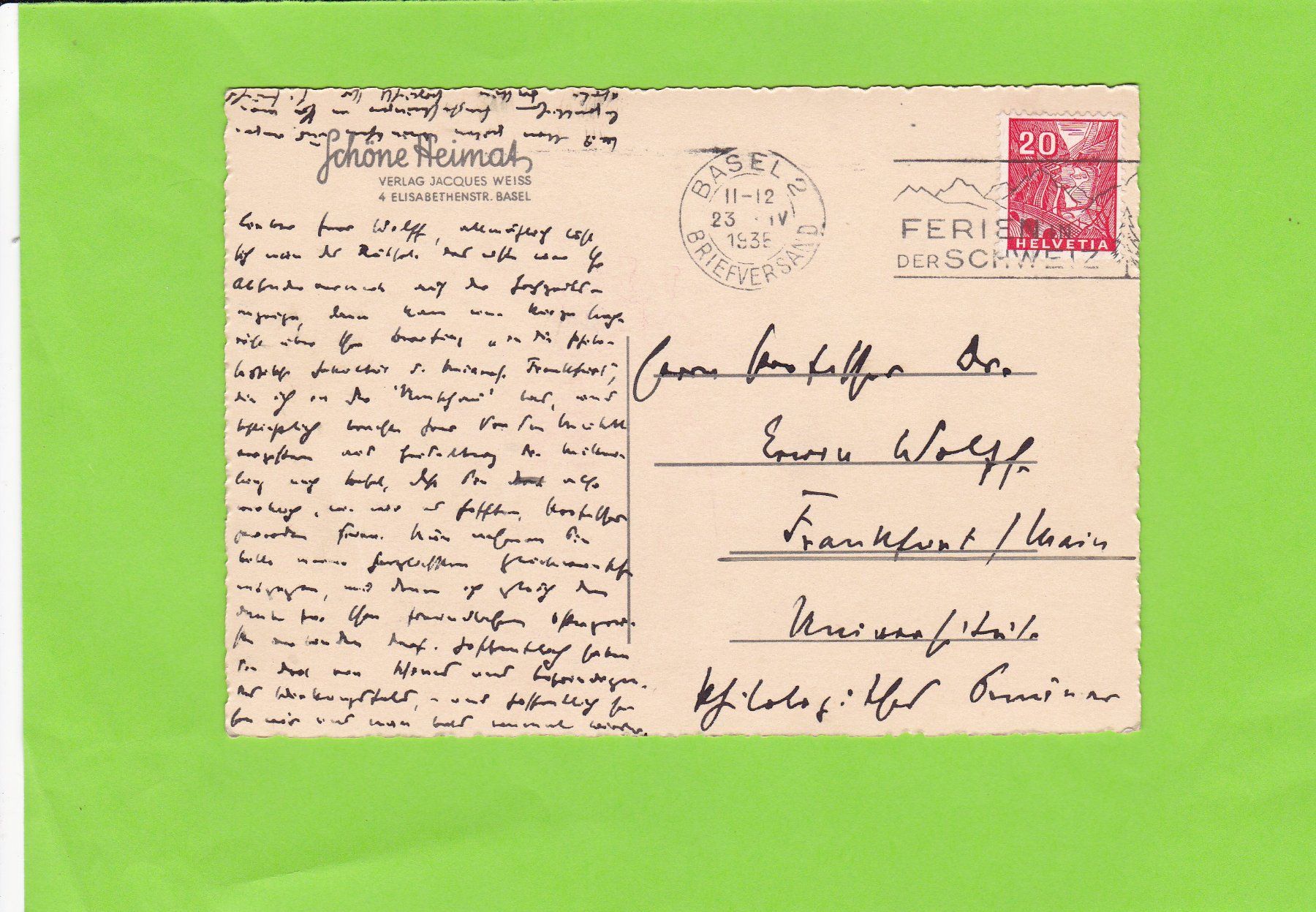 Cartoline postali: Schöne Heimat, Verlag Jacques Weiss, Basel – Usato da St. Peterzell venduto da neckertal 1