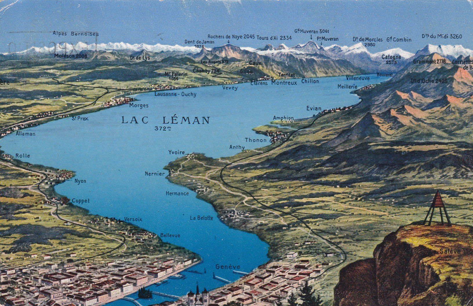Ansichtskarten: Lac Léman Genève Panorama 1939 – Gebraucht aus Cormoret von Pascalll2001