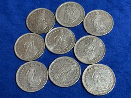 9 x 2.- franken, alle 835 Silber, je 10 g, also total 90 g