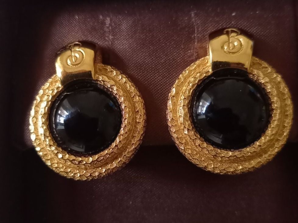 Boucles D'oreilles Vintage Années 80 XXL 38mm - Résine Galvanisée Dorée, Style Créateur, Occasion