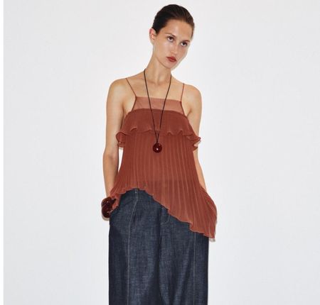 Zara Plissee Top, Gr.L (38) rostbraun NEU 45.90