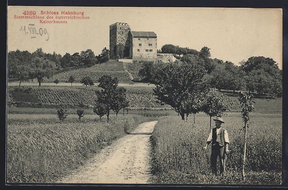 Cartoline postali: Schloss Habsburg, Ortsansicht mit Feldwe – Usato da Berlin venduto da bartko-reher
