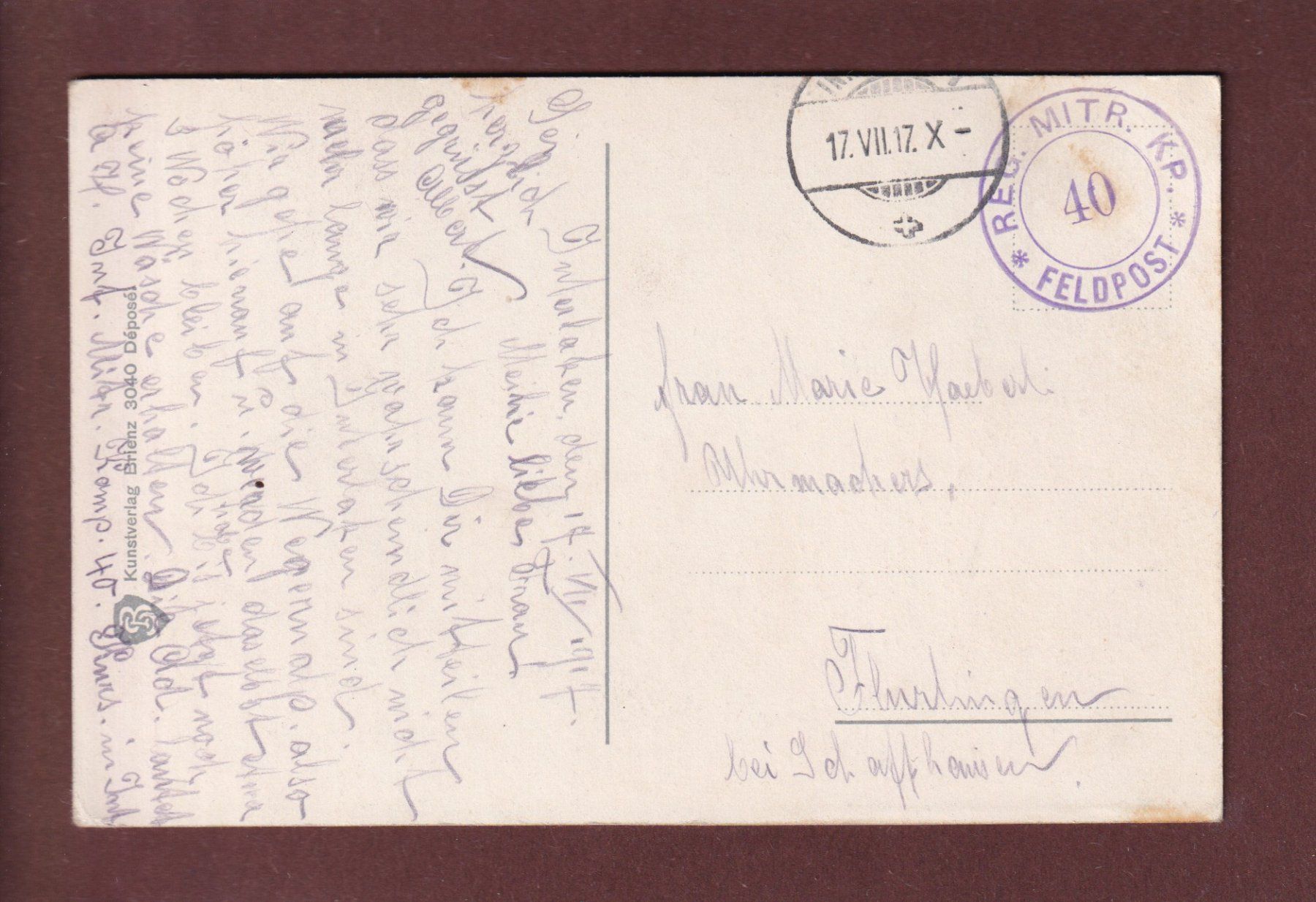 Cartoline postali: INTERLAKEN - Kirchen - 1917 Feldpost – Usato da Pully venduto da nicecards 1