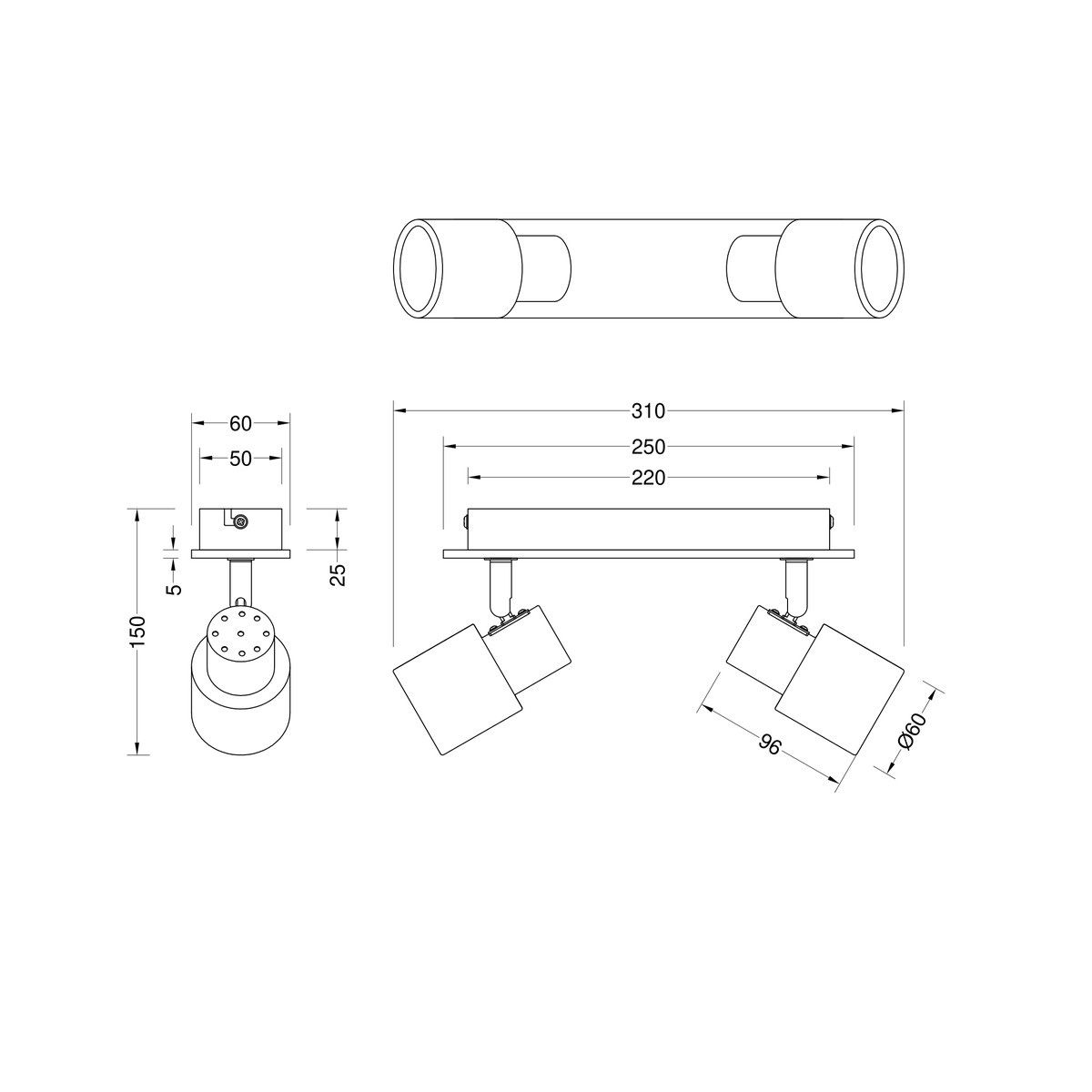 Lampade: Deckenleuchte, 2 Strahler, 31 cm x 6 cm – Nuovo (secondo la descrizione) da Kreuzlingen venduto da Smart-Light 4