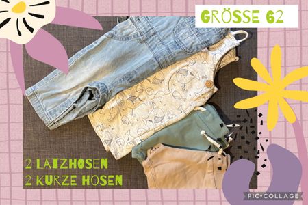Baby Kleiderpaket Gr. 62: 2 Latzhosen & 2 kurze Hosen
