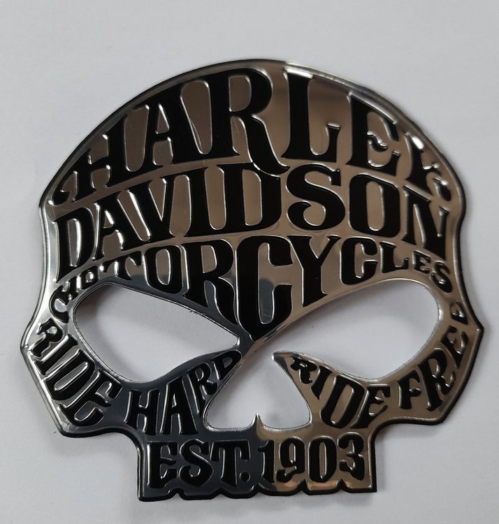Autocollant Métal Harley Davidson - Motif Tête De Mort (Skull) J067 - Décor Moto - Neuf Sous Blister