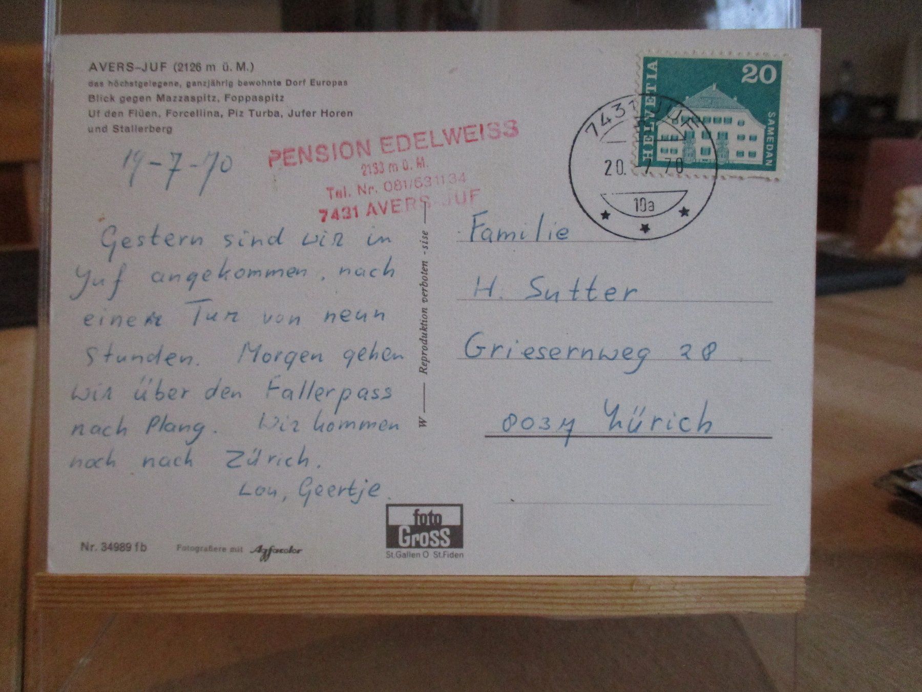 Cartoline postali: Juf Postkarte  1970  2 – Usato da Felsberg venduto da sanwill 1