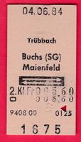 KARTON BILLETT, TRÜBBACH - MAIENFELD, 2.KLASSE, RETOUR