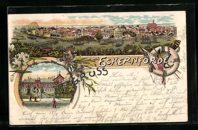 Ansichtskarten: Glitzer-Perl-Lithographie Eckernförde,  – Gebraucht aus Berlin von bartko-reher