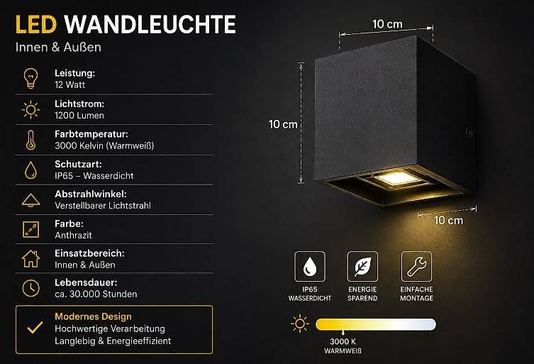 Lampen: LED Wandleuchte 12W IP65 Up & Down Anthrazit neu – Neu und originalverpackt aus Erlen von dia_6tmp 4