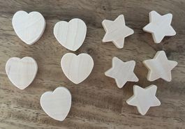Holzperlen Natur Herzen & Sterne, 10 Stück
